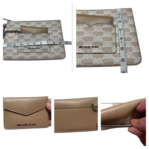 MICHAEL KORS JET SET ITEM LARGE 2 IN 1 CARD CASE WRISTLET CLUTCH MK CAMEL - Picture 8 of 9